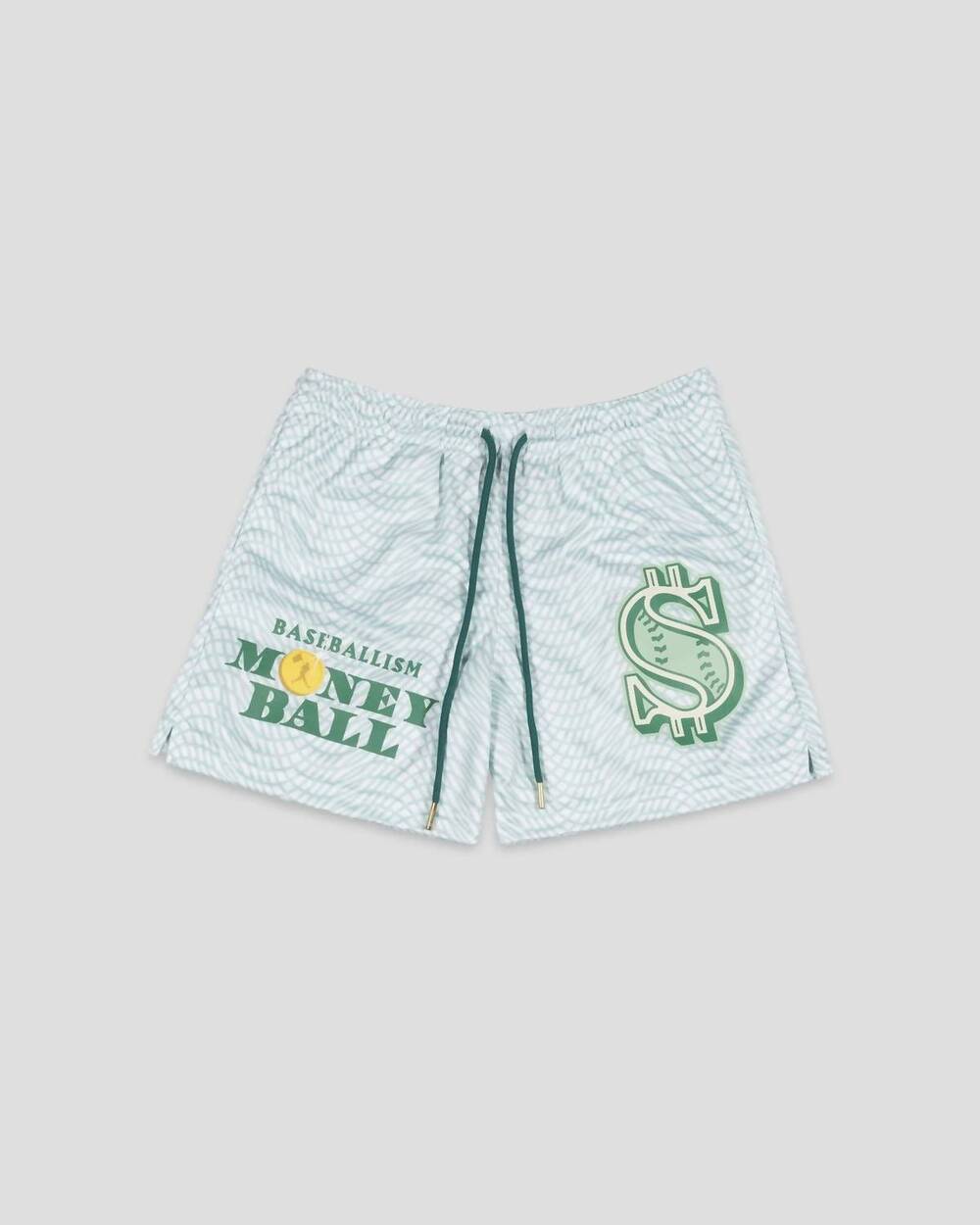NEW BASEBALLISM boys youth money ball diamond air mesh shorts in green